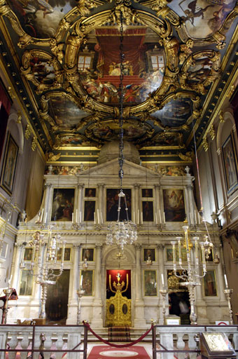 The interior of the Church of Saint Spyridon in Corfu
